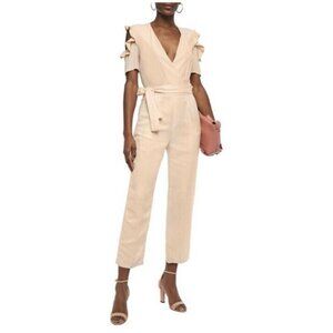 MAJE Piruize Cold-shoulder Crepe And Stretch-twill Jumpsuit In Mandarine Sz 40
